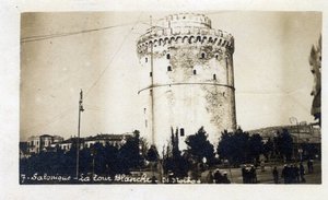 Grecja, Saloniki (lub Saloniki): widok Białej Wieży – pocztówka 1914-1918 autorstwa William M. Timlin