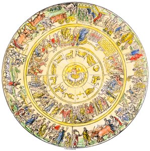 Mitologia grecka: tarcza Achillesa, herosa wojny trojańskiej - kolorowana rycina z XIX wieku - Tarcza Achillesa, greckiego bohatera wojen trojańskich - ręcznie kolorowany drzeworyt z XIX-wiecznej ilustracji