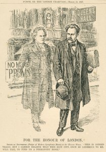 Henry Wood i duch Beethovena przed Salą Królowej, grawerunek z Punch lub The London Charivari, 16 marca autorstwa Unbekannt