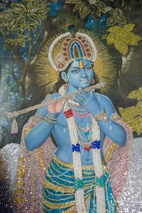 Hinduizm; obraz Pana Kryszny z fletem; Świątynia Durgiana Mandir Wisznu; Amritsar; Pendżab; Indie; Południowa Azja; Azja autorstwa Unbekannt