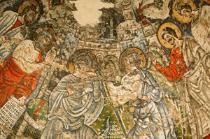 Klasztor koptyjski Najświętszej Maryi Panny i św. Jana Kame : IX w. fresk: Zwiastowanie. Maryję otaczają prorocy Mojżesz, Izajasz, Ezechiel i Daniel. Egipt autorstwa Unbekannt