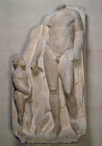 Łowca, fragment płaskorzeźby na steli nagrobnej, Attyka, prawdopodobnie początek IV w. p.n.e. (marmur) autorstwa Unbekannt