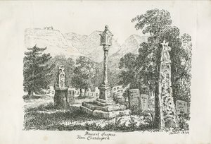 Kościół Ilam - Starożytne Krzyże: litografia, 1849 autorstwa Unbekannt
