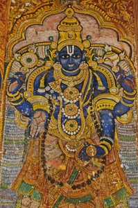 Indie, Tamil Nadu, Srirangam, Sri Ranganathasvami Hindu Temple (oryg X w.), malowidło ścienne Wisznu. autorstwa Unbekannt