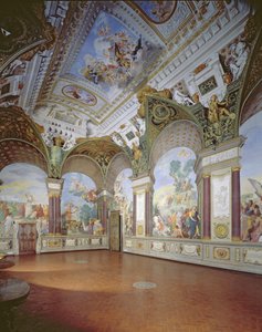 Wnętrze salonu z freskami Giovanniego da Sangiovanniego w Pałacu Pitti autorstwa Unbekannt