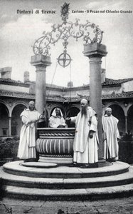 Włochy, Florencja, Chartreuse of Galluzzo (Certosa del Galluzzo): studnia w wielkim krużganku - Pocztówka koniec XIX-XX w. autorstwa William M. Timlin