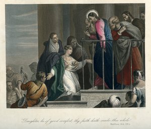 Jezus uzdrawia kobietę cierpiącą na upływ krwi - Biblia, Nowy Testament autorstwa Unbekannter Künstler