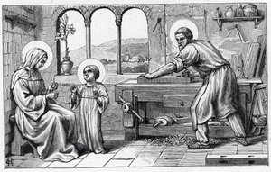 Jezus w służbie Maryi. Alfabet Dzieciątka Jezus. Wydanie z 1932 roku. Rzeźby sygnowane H G. Kolekcja prywatna autorstwa William M. Timlin
