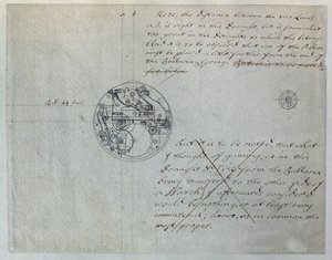 Projekt Johna Harrisona dotyczący „mniejszego zegarka” wspomniany przez niego na Board of Longitude 19 czerwca 1755, z zestawu mechanicznych notatek i rysunków skompilowanych przez Johna Harrisona (1693-1776) i jego syna Williama (ok. 1726-72) (pióro i atr autorstwa Unbekannt