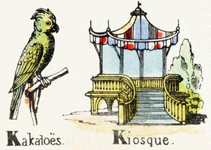 K - Kakatoes Kiosque - Alfabet dla dzieci z ok. 1890 r. (litografia) autorstwa Unbekannt