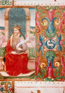 Król Salomon na tronie Oświetlona Lettryna z rękopisu Pani K C 43, Florencja, Museo del 