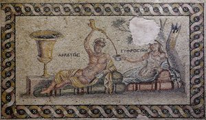 Kratos (Cratos) i Euphrosyne (Euthymia) - Mozaika, Akratos i Euphrosyne, Zeugma Mosaic Museum, Gaziantep, Region Południowo-Wschodniej Anatolii, Anatolia, Turcja, Azja autorstwa Unbekannter Künstler