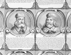 Lestko i Siemomyśla, nr. 13 i 14 z „Seria chronologiczna książąt i królów polskich” (rycina) autorstwa Unbekannt