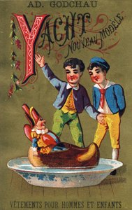 Litera Y: nowy model jachtu. Grawerowanie w „Alfabet des grotesques””. Seria 25 chromatografów reklamowych na tle dory, koniec XIX wieku. Wymiary: 11x 7 cm autorstwa Unbekannt