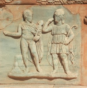 Libia, Historyczna Trypolitania, Starożytna Sabratha, Teatr, Detal reliefu autorstwa William M. Timlin