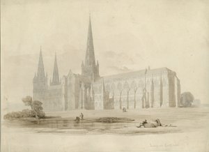 Katedra w Lichfield — widok na południowy wschód: rysowanie i pranie, nd [?XIX wiek] autorstwa Unbekannt