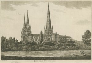 Katedra w Lichfield - widok na południe: rycina akwatinty, bd [c 1820-1830] autorstwa Unbekannt