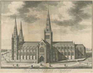 Katedra w Lichfield - widok na południe: grawerowanie, bd [ok. 1730] autorstwa Unbekannt