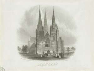 Katedra w Lichfield – front zachodni: staloryt, bd [ok. 1842] autorstwa Unbekannt
