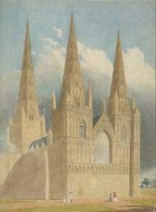 Katedra w Lichfield - Front Zachodni: malarstwo akwarela i [ok. 1840] autorstwa Unbekannt