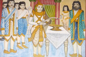 Życie Buddy Książę Siddhartha Gautama został mistrzem szermierki, zapasów i łucznictwa, Siem Reap, Kambodża autorstwa Unbekannt