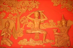 Życie Buddy. The Great Tonsure: Budda ścina włosy mieczem. Phnom Penh Kambodża autorstwa Unbekannt