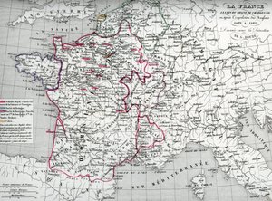 Mapa Francji w czasach króla Karola VII i po wypędzeniu Anglików w latach 1422-1461 (Mapa Francji w czasach króla Karola VII) Płyta z "Atlas Universel" Houze
