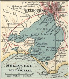 Mapa Melbourne, ok. 1900 r. (rycina) autorstwa Unbekannter Künstler