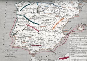 Mapa Hiszpanii w czasach germańskiej Hispanii, 409-585 (Mapa Hiszpanii w czasach germańskiej Hispanii) Rycina z "Atlas Universel" Houze