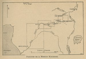 Mapa przedstawiająca trasę misji Marchand w 1898 roku (lito) autorstwa Unbekannt