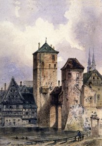 Średniowieczne miasto nad Renem, ok. 1850-1900 (akwarela) autorstwa Unbekannter Künstler