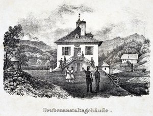 Kopalnia soli: budynek przedsiębiorstwa górniczego w Durrnberg, Austria autorstwa Unbekannt