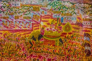 Malarstwo miniaturowe z fortu w Jodhpur, Festiwal Holi, Mandawa, Radżastan, Indie, Azja (zdjęcie) autorstwa Unbekannter Künstler