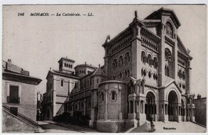 Monako: widok zewnętrzny katedry Notre Dame Immaculee (Notre-Dame-Immaculee) - Pocztówka z końca XIX-XX wieku autorstwa William M. Timlin