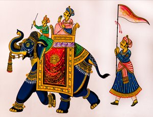 Malarstwo ścienne na starym mieście, Udaipur, Udaipur, Radżastan, Indie, Azja (zdjęcie) autorstwa Unbekannter Künstler