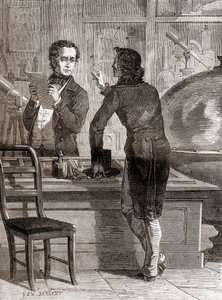 Nicéphore Niépce, choć wciąż nieznany i biedny, w sklepie optycznym i instrumentalnym Charlesa Chevaliera, z Les Merveilles de la Science, opublikowany ok. 1870 (rycina) autorstwa Unbekannt