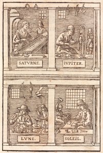 Symbole złotnicze i alchemiczne: Saturn i ołów, Jowisz i cyna, Księżyc i srebro, Słońce i złoto - Goldsmiths & Silversmiths Symbolika alchemiczna autorstwa Unbekannt