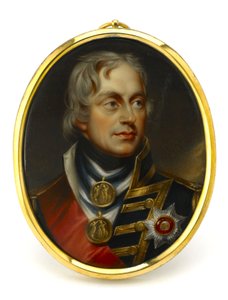 Malowana miniatura przedstawiająca wiceadmirała Horatio Nelsona (1758-1805). Zamontowany na miedzianym i emaliowanym wisiorku, początek XIX wieku, portret Henry