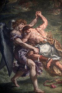 Obraz Eugene Delacroix w bazylice Saint Sulpice, Paryż: Jakub walczący z aniołem, Paryż, Francja autorstwa Unbekannt
