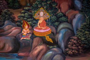 Malowidła scen wiejskich z Buddą w Tajlandii, Wat bang riang, Thub Pat / Obrazy, Wat bang riang, Thub Pat, Phang Nga, Tajlandia, Azja (zdjęcie) autorstwa Unbekannter Künstler
