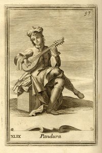 Pandura - instrument strunowy pochodzenia bizantyjskiego, przodek mandoliny. W "Gabinetto Armonico" Filippo Bonanni, Rzym autorstwa Unbekannter Künstler