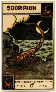 Paranormalne. Astrologia. Skorpion (Skorpion). Karta astrologiczna z: Le Tarot Astrologique (Astrological Tarot), Georges Muchery, Francja autorstwa Unbekannter Künstler