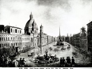 Piazza Navona w Rzymie, druk XVII-wieczne domy w Rzymie autorstwa Unbekannt