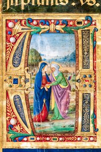 Biblioteka Piccolomini: Księga Chóralna, dor. 14.P., nn. 2r z „Nawiedzeniem Maryi i Najświętszej Marii Panny”. Elżbieta, autorstwa Giovanniego di Giuliano Boccardi, znanego jako Boccardino Starszy. Szczegół. autorstwa Unbekannter Künstler