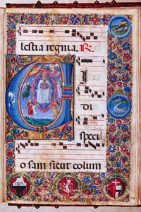 Biblioteka Piccolomini: Księga Chóralna, dor. 15.Q., ff. 64r z „Wniebowzięciem Marii” Guidoccia Cozzarelli i Bernardino Cignoni. autorstwa Unbekannter Künstler