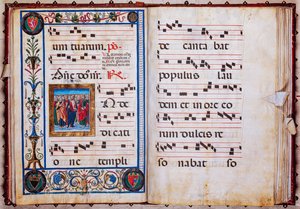 Biblioteka Piccolomini: księga chóralna, dorsz. 26.R, nn. 29v-30r z „Chrystusem i wszystkimi świętymi”, autorstwa Giovanniego di Taldo. autorstwa Unbekannter Künstler