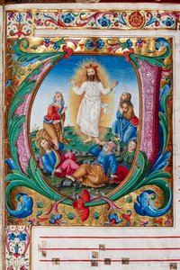 Biblioteka Piccolomini: księga chóralna, dorsz. 29.13, n. 30r z „Przemienieniem” autorstwa florenckiego iluminatora. Szczegół. autorstwa Unbekannter Künstler