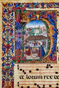 Biblioteka Piccolomini: księga chóralna, dorsz. 2.B, nn. 5v z „Narodzeniem” autorstwa florenckiego iluminatora. Szczegół. autorstwa Unbekannter Künstler