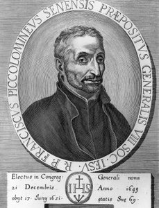 Portret Francesco Piccolomini (1582-1651), włoskiego jezuity, był przełożonym generalnym Towarzystwa Jezusowego od 1649 do 1651, grawerowanie autorstwa William M. Timlin