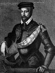 Portret Gasparda de Coligny, Seigneur de Chatillon (1519-1572), francuskiego szlachcica, admirała i przywódcy hugenotów we francuskich wojnach religijnych, grawerowanie autorstwa William M. Timlin